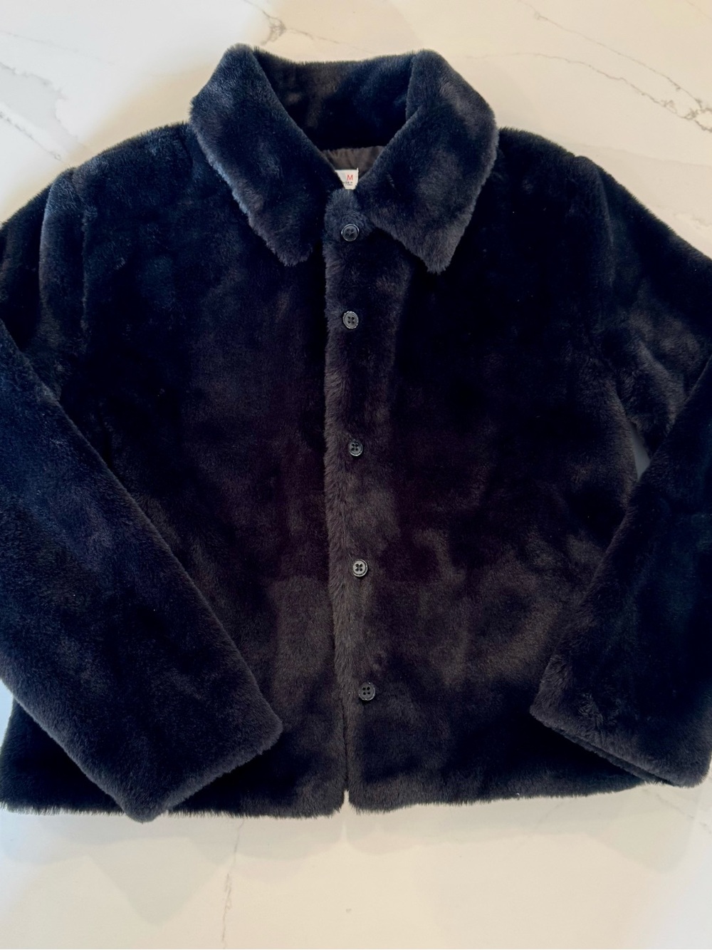 Girls Medium Epic Threads Black Faux-Fur Button-Up Pea Coat